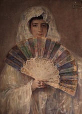José Benlliure Gil, María Benlliure Ortiz con abanico y mantilla blanca. Casa-Museo Benlliure, Valencia