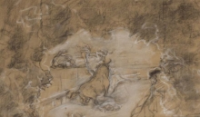 Cogida de un picador. Fragmento del esbozo para el cartel de la Corrida de la Prensa de 1905_Foto Subastas Ansorena