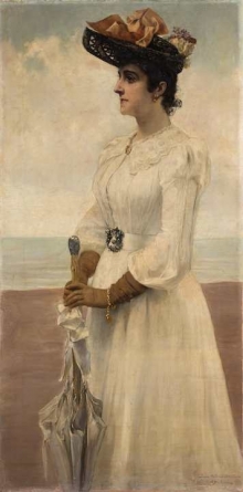 Juan Antonio benlliure (Valencia, 1860-Madrid, 1930), "Leopoldina Tuero O'Donnell", Roma, 1890. Óleo / lienzo, 146 x 73 cm. Foto Subastas Ansorena