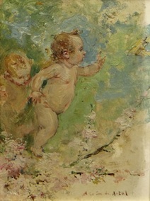 Niños persiguiendo mariposa